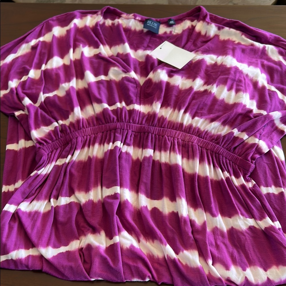 Saks Fifth Avenue Purple and White Ruched dress